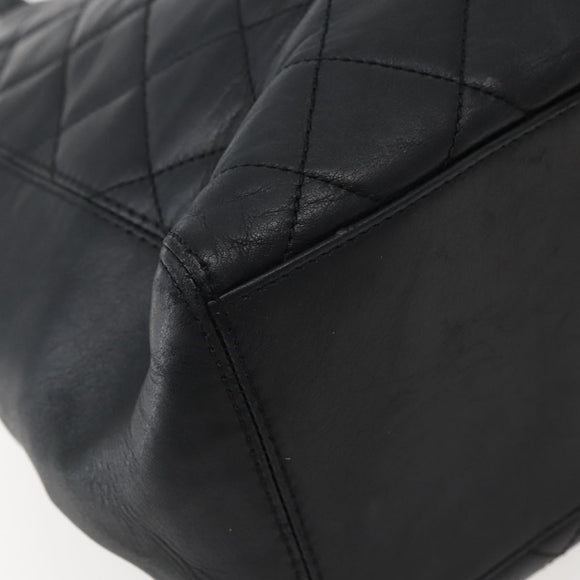 CHANEL Matelasse Tote Bag Leather Black Silver CC Auth BA5989