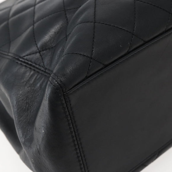 CHANEL Matelasse Tote Bag Leather Black Silver CC Auth BA5989