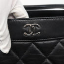 CHANEL Matelasse Tote Bag Leather Black Silver CC Auth BA5989-14