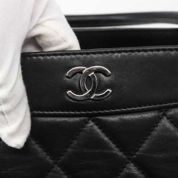 CHANEL Matelasse Tote Bag Leather Black Silver CC Auth BA5989