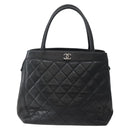 CHANEL Matelasse Tote Bag Leather Black Silver CC Auth BA5989-2