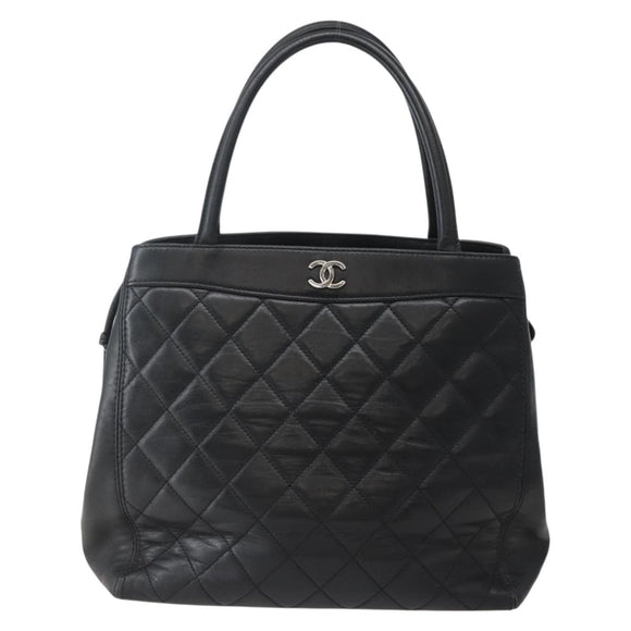 CHANEL Matelasse Tote Bag Leather Black Silver CC Auth BA5989