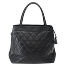 CHANEL Matelasse Tote Bag Leather Black Silver CC Auth BA5989-3