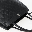 CHANEL Matelasse Tote Bag Leather Black Silver CC Auth BA5989-6