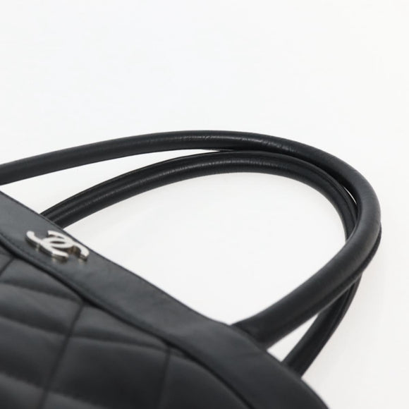 CHANEL Matelasse Tote Bag Leather Black Silver CC Auth BA5989