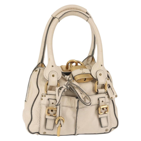 Chloe Paddington Shoulder Bag Leather Beige Gold Auth BA5990