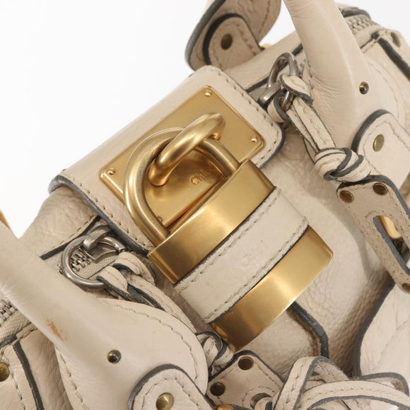 Chloe Paddington Shoulder Bag Leather Beige Gold Auth BA5990