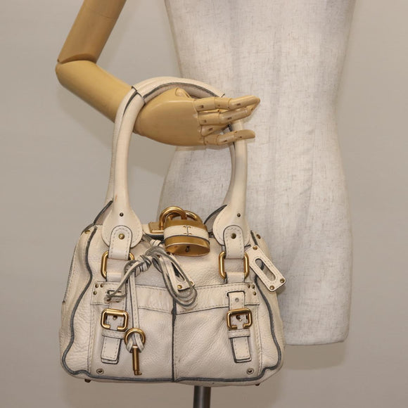 Chloe Paddington Shoulder Bag Leather Beige Gold Auth BA5990