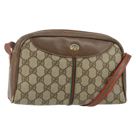 GUCCI GG Supreme Web Sherry Line Bag PVC Beige Gold 001 261 1086 Auth BA6005