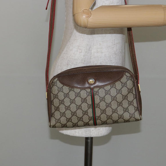 GUCCI GG Supreme Web Sherry Line Bag PVC Beige Gold 001 261 1086 Auth BA6005