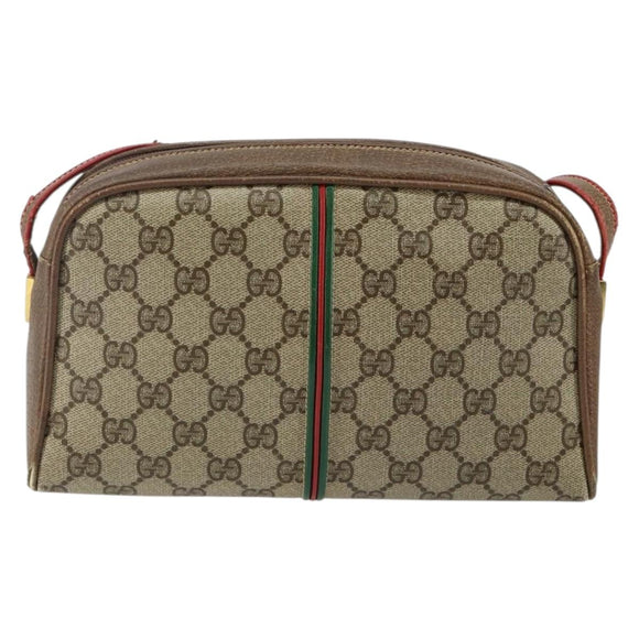 GUCCI GG Supreme Web Sherry Line Bag PVC Beige Gold 001 261 1086 Auth BA6005