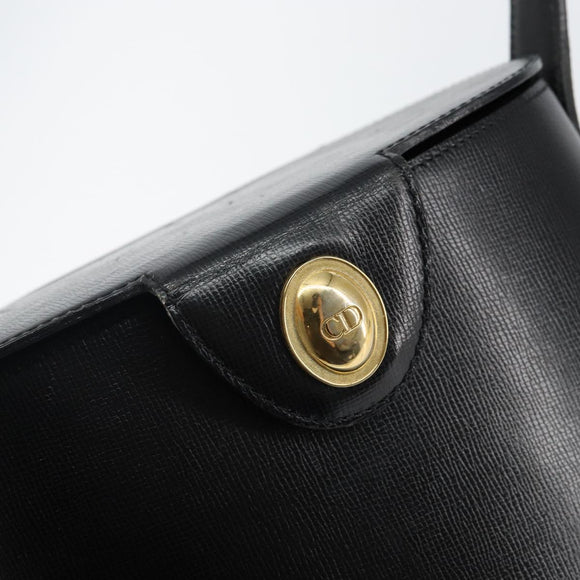 Christian Dior Hand Bag Leather Black Gold Auth BA6007