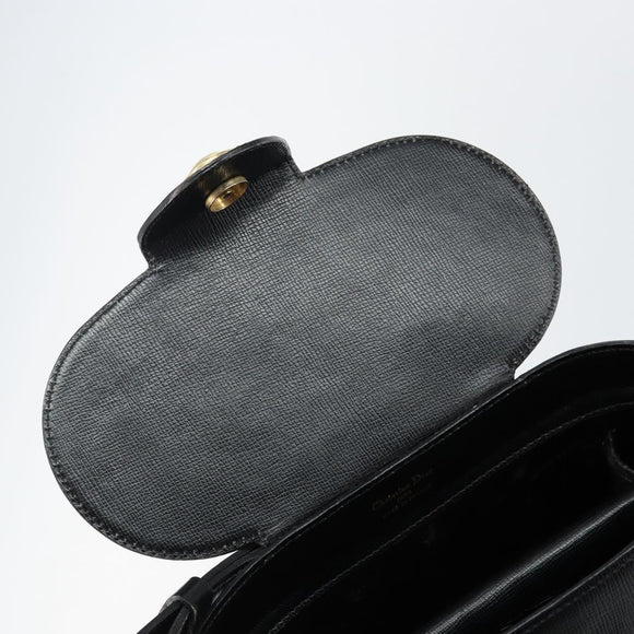 Christian Dior Hand Bag Leather Black Gold Auth BA6007