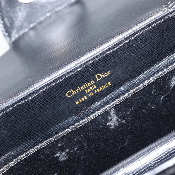 Christian Dior Hand Bag Leather Black Gold Auth BA6007