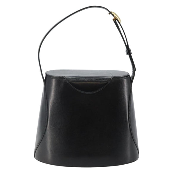 Christian Dior Hand Bag Leather Black Gold Auth BA6007