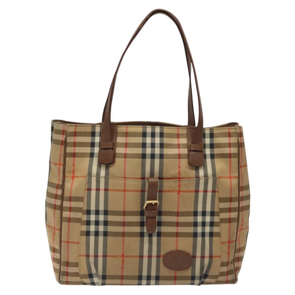 Burberrys Nova Check Tote Bag Canvas Beige Gold Auth BA601