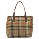 Burberrys Nova Check Tote Bag Canvas Beige Gold Auth BA601-3