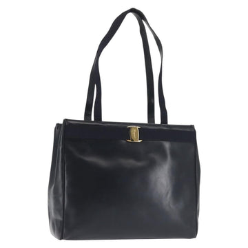Salvatore Ferragamo Vala Tote Bag Leather Navy Gold Auth BA6019