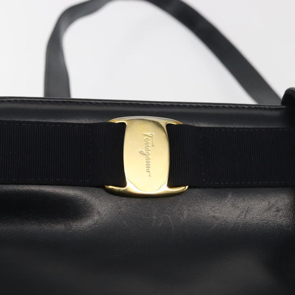 Salvatore Ferragamo Vala Tote Bag Leather Navy Gold Auth BA6019