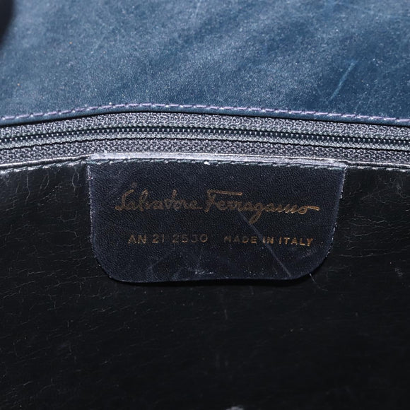 Salvatore Ferragamo Vala Tote Bag Leather Navy Gold Auth BA6019