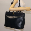 Salvatore Ferragamo Vala Tote Bag Leather Navy Gold Auth BA6019-20