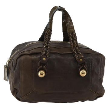 Chloe Hand Bag Leather Brown Gold Auth BA6021