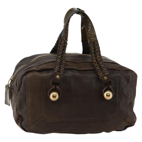 Chloe Hand Bag Leather Brown Gold Auth BA6021