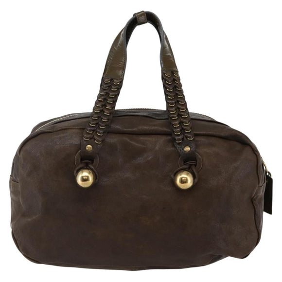 Chloe Hand Bag Leather Brown Gold Auth BA6021