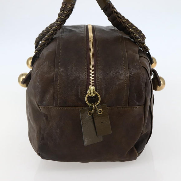 Chloe Hand Bag Leather Brown Gold Auth BA6021