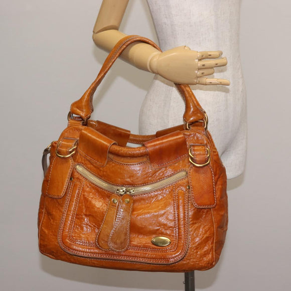 Chloe Bay Hand Bag Leather Brown Gold Auth BA6022