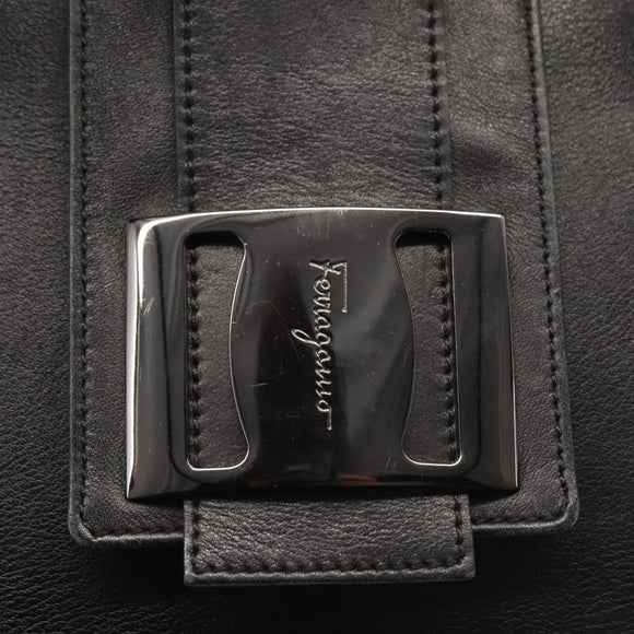 Salvatore Ferragamo Vala Shoulder Bag Leather Black Silver Auth BA6023
