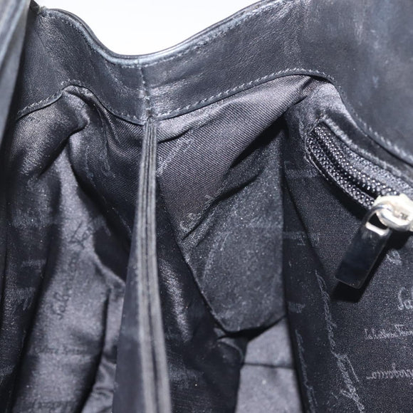 Salvatore Ferragamo Vala Shoulder Bag Leather Black Silver Auth BA6023