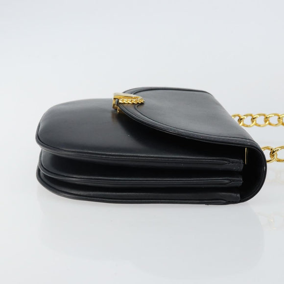 BALLY Hand Bag Leather Black Gold Auth BA6024