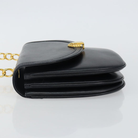 BALLY Hand Bag Leather Black Gold Auth BA6024