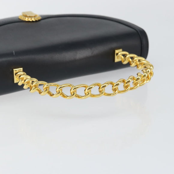 BALLY Hand Bag Leather Black Gold Auth BA6024