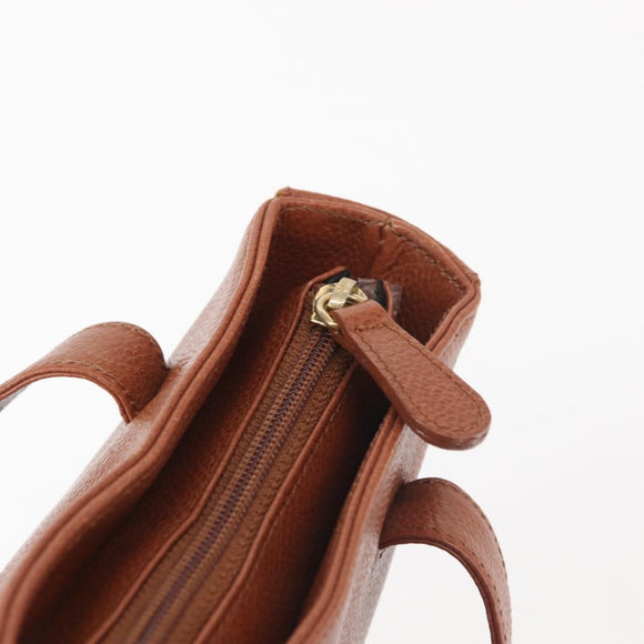 BALLY Tote Bag Leather Brown Gold Auth BA6025