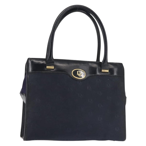 Christian Dior Honeycomb Canvas Hand Bag Navy Gold Auth BA6027