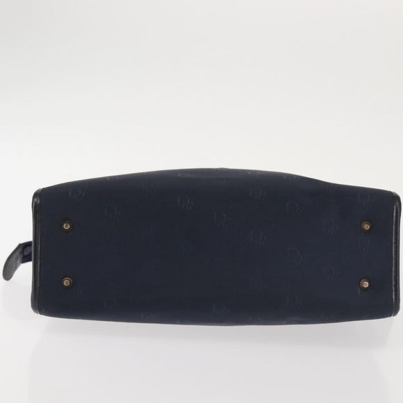 Christian Dior Honeycomb Canvas Hand Bag Navy Gold Auth BA6027