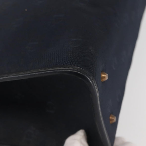 Christian Dior Honeycomb Canvas Hand Bag Navy Gold Auth BA6027