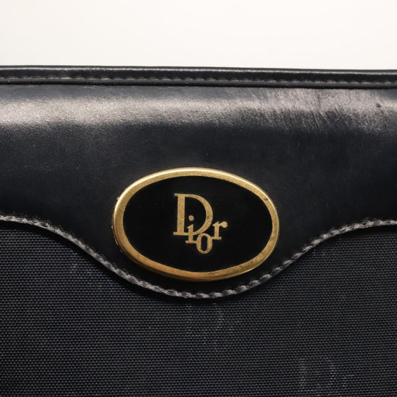 Christian Dior Honeycomb Canvas Hand Bag Navy Gold Auth BA6027