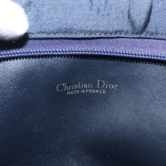 Christian Dior Honeycomb Canvas Hand Bag Navy Gold Auth BA6027