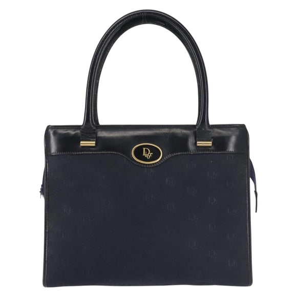 Christian Dior Honeycomb Canvas Hand Bag Navy Gold Auth BA6027