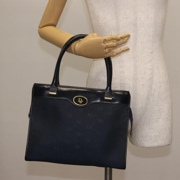 Christian Dior Honeycomb Canvas Hand Bag Navy Gold Auth BA6027