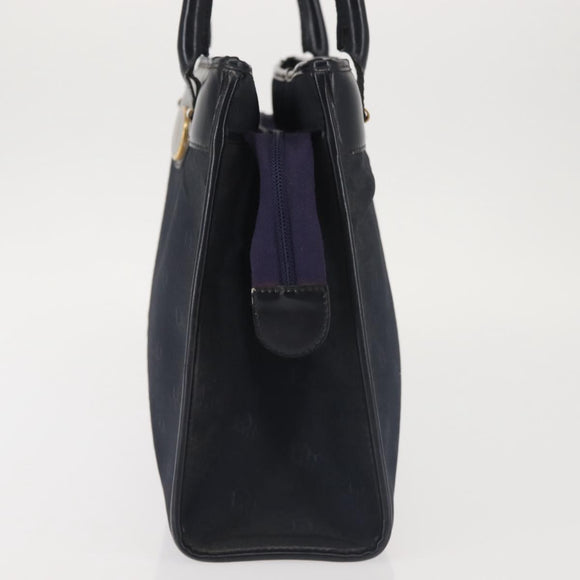 Christian Dior Honeycomb Canvas Hand Bag Navy Gold Auth BA6027