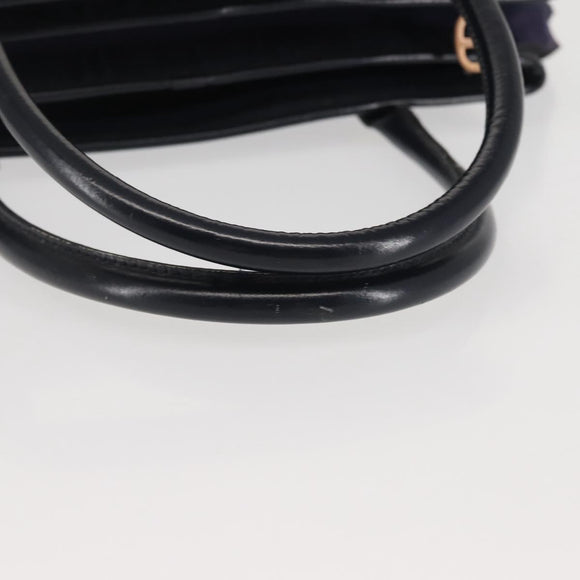 Christian Dior Honeycomb Canvas Hand Bag Navy Gold Auth BA6027