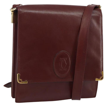 CARTIER Must Line Shoulder Bag Leather Bordeaux Gold Auth BA6028