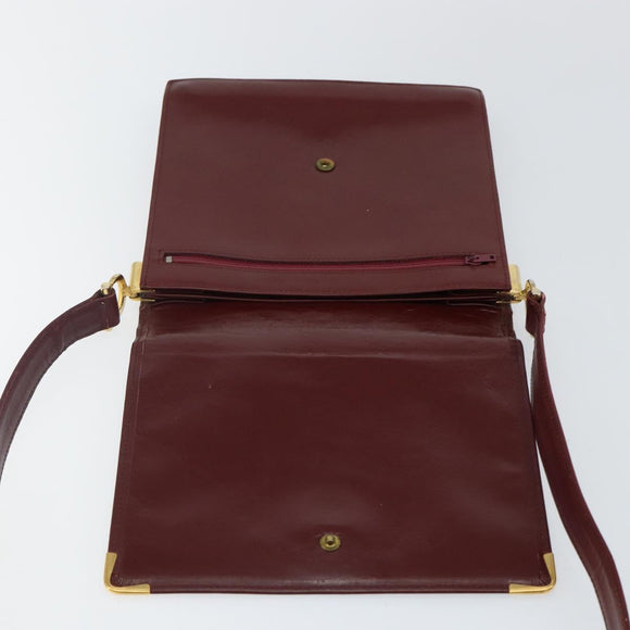 CARTIER Must Line Shoulder Bag Leather Bordeaux Gold Auth BA6028