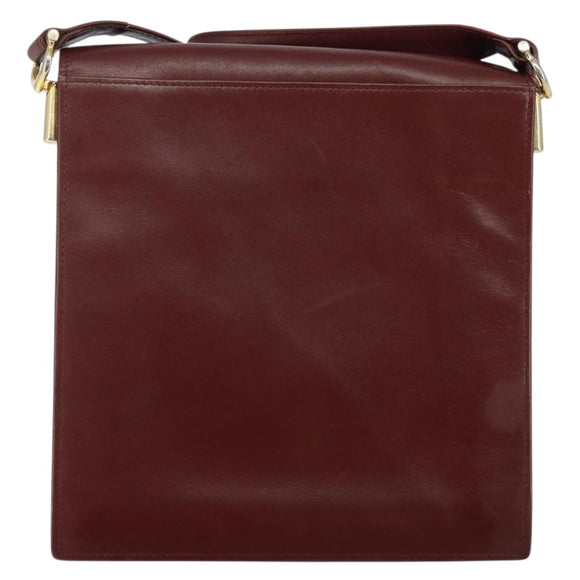 CARTIER Must Line Shoulder Bag Leather Bordeaux Gold Auth BA6028
