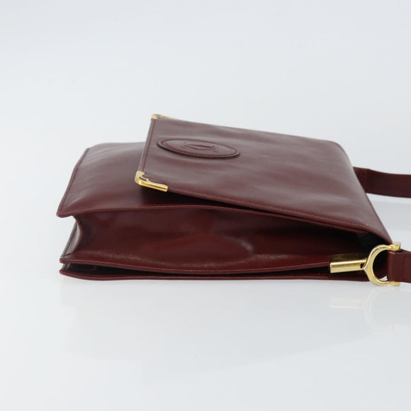 CARTIER Must Line Shoulder Bag Leather Bordeaux Gold Auth BA6028