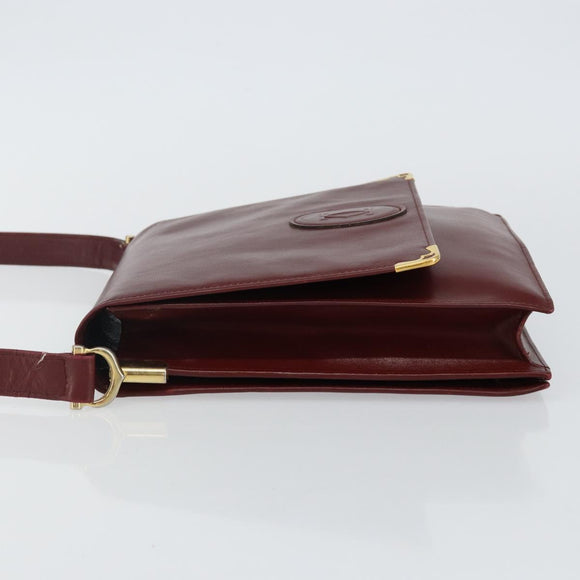 CARTIER Must Line Shoulder Bag Leather Bordeaux Gold Auth BA6028